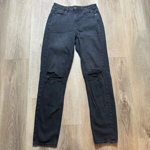 American Eagle Mom Jeans Ripped Knee Distressed Black‎ Wash Size 6 Long